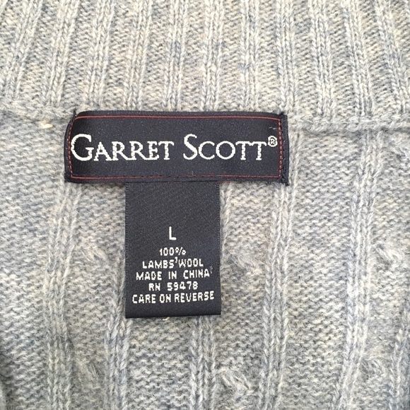 Garret Scott Pure Lambswool Cable Knit 1/4 Zip Up High Neck Light Blue Sweater L - Picture 4 of 14